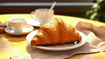 croissant french food meal table snack bread freshness photo