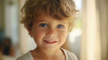 cute caucasian child looking at camera close up smiling photo