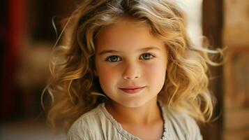 cute caucasian child looking at camera close up smiling photo