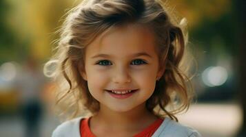 cute caucasian child looking at camera close up smiling photo