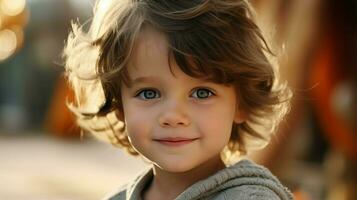 cute caucasian child looking at camera close up smiling photo