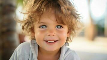 cute caucasian child looking at camera close up smiling photo