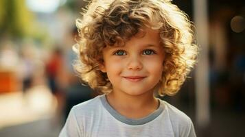 cute caucasian child looking at camera close up smiling photo