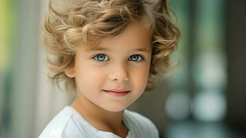 cute caucasian child looking at camera close up smiling photo