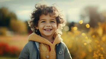 cute child outdoors smiling looking at camera cheerful photo