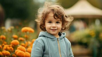 cute child outdoors smiling looking at camera cheerful photo