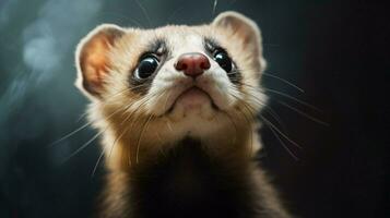 cute furry ferret sitting staring with curiosity looking photo