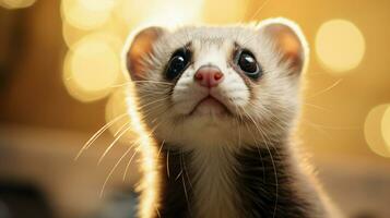 cute furry ferret sitting staring with curiosity looking photo