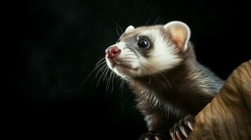 cute furry ferret sitting staring with curiosity looking photo