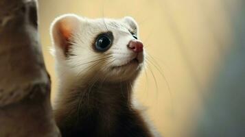 cute furry ferret sitting staring with curiosity looking photo