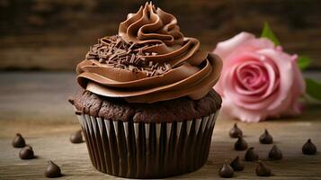 cute homemade cupcake with chocolate icing a sweet photo