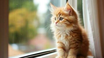 cute kitten sitting by the window staring at the camera photo