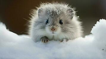 linda mamífero mirando a cámara mullido piel caminando en nieve foto