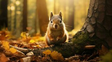 cute mammal sitting in the forest looking at the camera photo