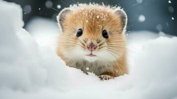 cute mammal sitting in snow staring at camera whiskers photo