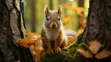 cute mammal sitting in the forest looking at the camera photo