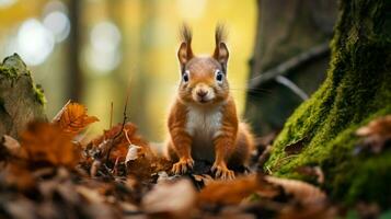 cute mammal sitting in the forest looking at the camera photo