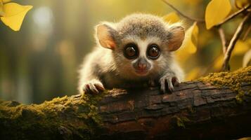 cute mammal sitting on branch looking at camera photo