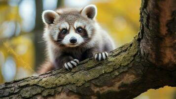 cute mammal sitting on branch looking at camera photo