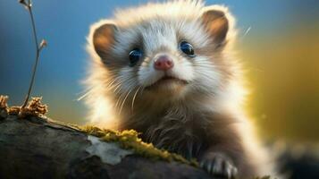 cute mammal sitting outdoors staring with curiosity fluff photo