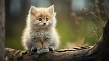 cute mammal sitting outdoors staring with curiosity fluff photo