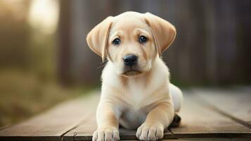 cute purebred dog labrador puppy sitting looking at camera photo