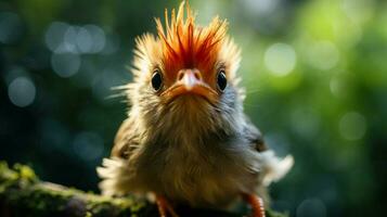 cute young bird with beak looking at camera in nature photo