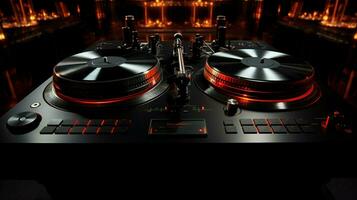 dark nightclub dj controls amplifier and turntable photo