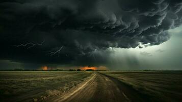 dark sky over landscape ominous storm approaching photo