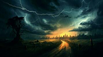 dark thunderstorm danger of electricity and spooky landscape photo