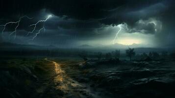 dark thunderstorm danger of electricity and spooky landscape photo