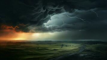 dark weather ominous clouds over dramatic landscape photo
