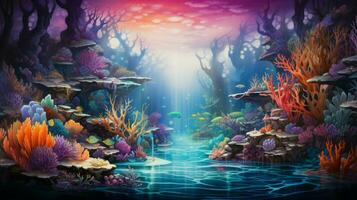 deep below a colorful reef teems with life photo