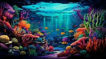 deep below a colorful reef teems with life photo