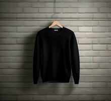 Black sweater Mockup With brick Background ai generate photo