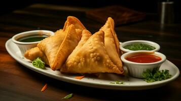 deep fried samosas and dumplings gourmet appetizer photo