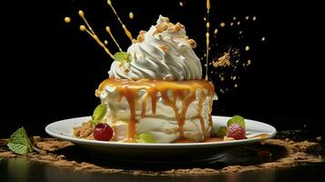 postre amantes complacer con derritiendo azotado crema foto