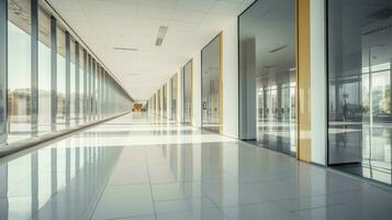 diminishing perspective in modern office corridor reflect photo