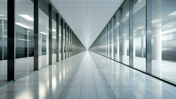 diminishing perspective in modern office corridor reflect photo