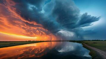 dramatic sky at dusk danger of thunderstorm photo