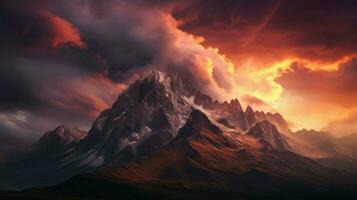 dramatic sky mountain silhouette at sunset stunning photo