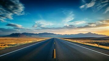 driving on asphalt vanishing point on horizon photo
