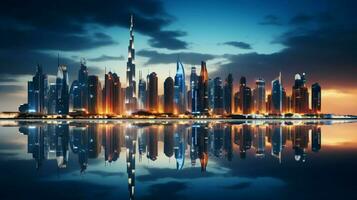 dubai modern skyline illuminated at dusk photo