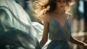 elegance and sensuality in one woman blurred motion walking photo