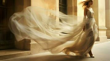 elegance and sensuality in one woman blurred motion walking photo