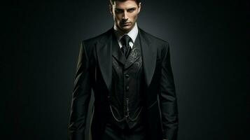 elegance in black men suit and coat photo