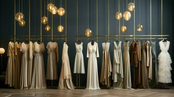 elegant garment collection hanging in modern boutique photo