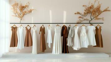 elegant garment collection hanging in modern boutique photo