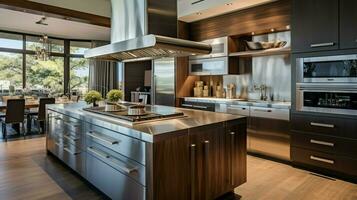 elegant modern kitchen with stainless steel appliances photo