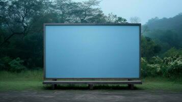 empty blue billboard frame on flooring outdoors photo